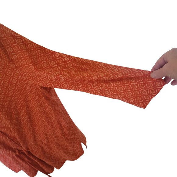 LAUREN RALPH‎ LAUREN Orange Boho Style Tunic Top Drawstring Waist Button - Picture 2 of 7